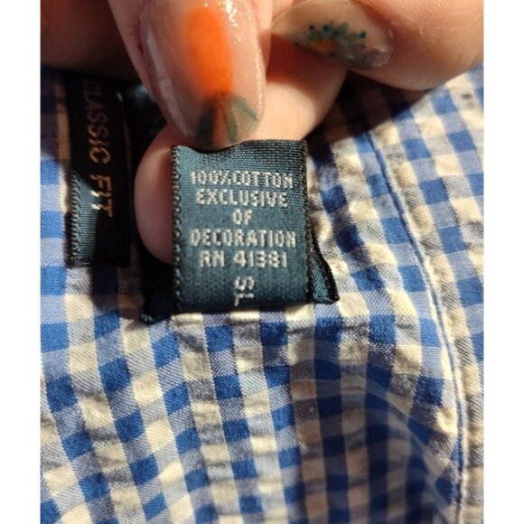 Ralph Lauren Gingham Classic Fit Button Up‎ Shirt Men's L Blue - Picture 3 of 6